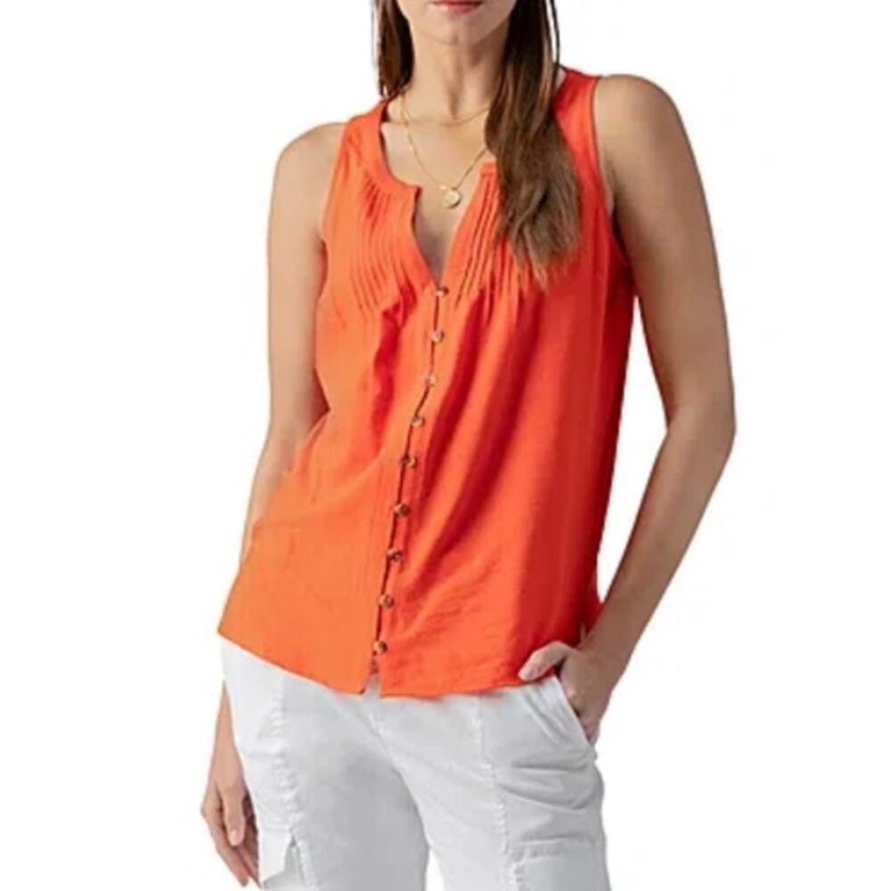 Sanctuary Button Down Sleeveless V NECK Orange Top US Women's S